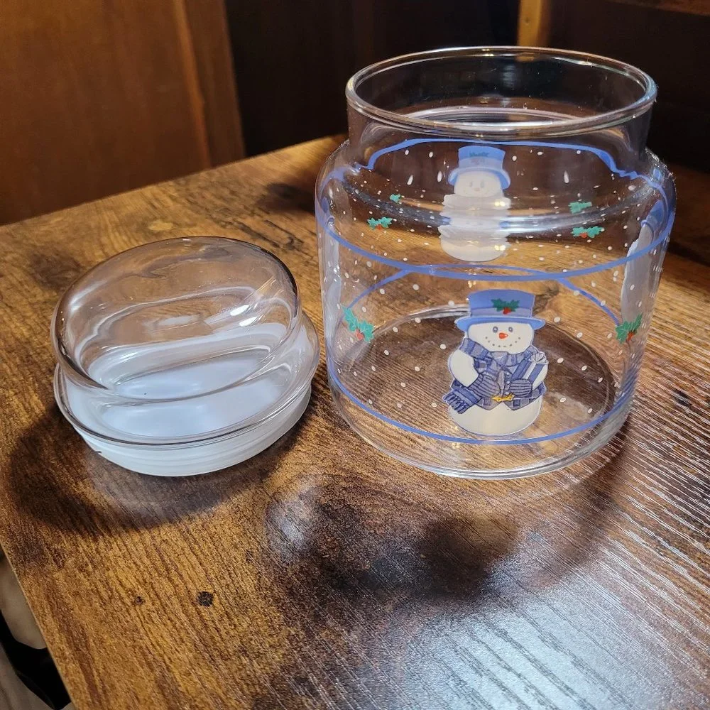 Glass Snowman Holly Leaf Holiday Decanter
